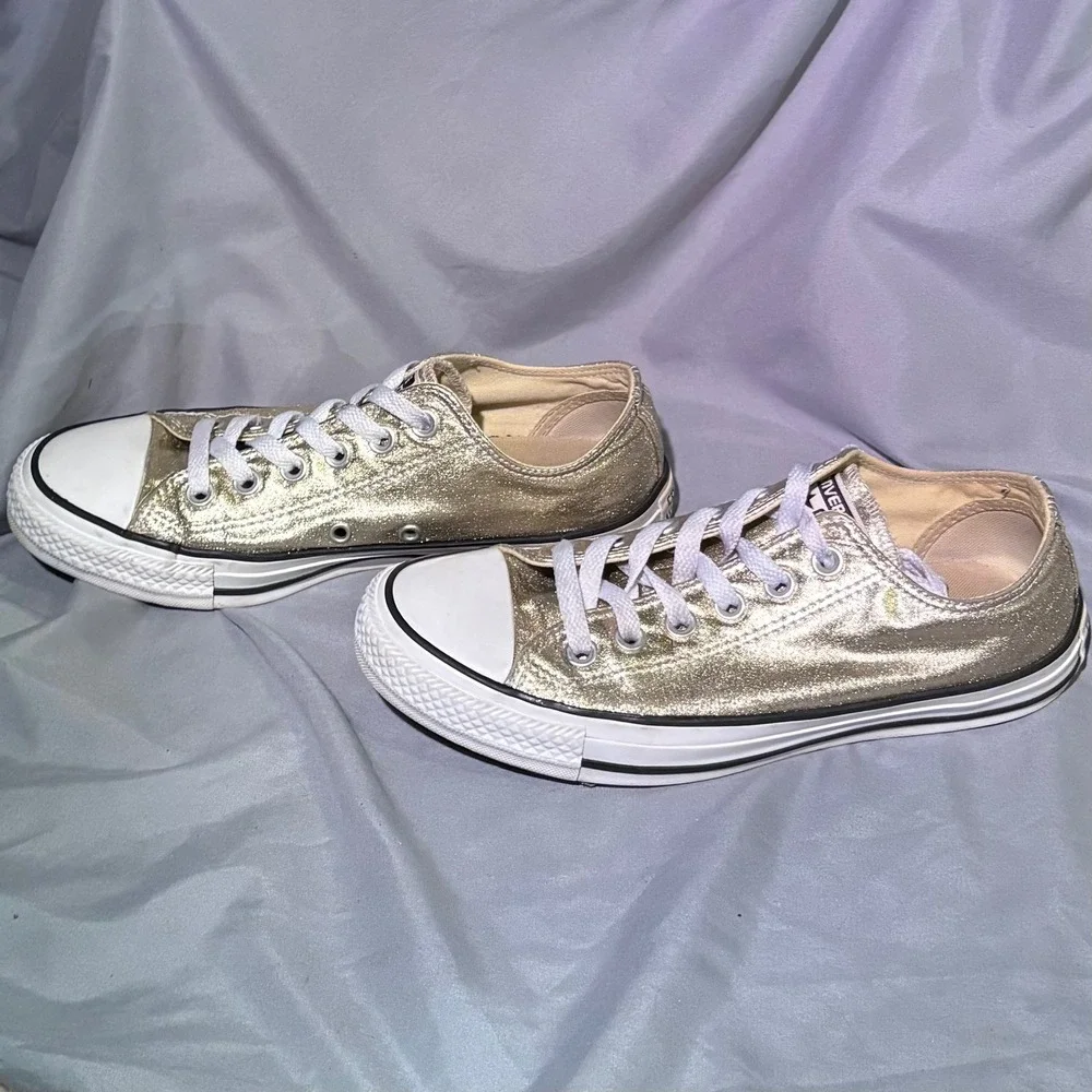 Converse All‎ Star Metallic Gold Low Top Sneakers Women 7 Men 5 Sparkle